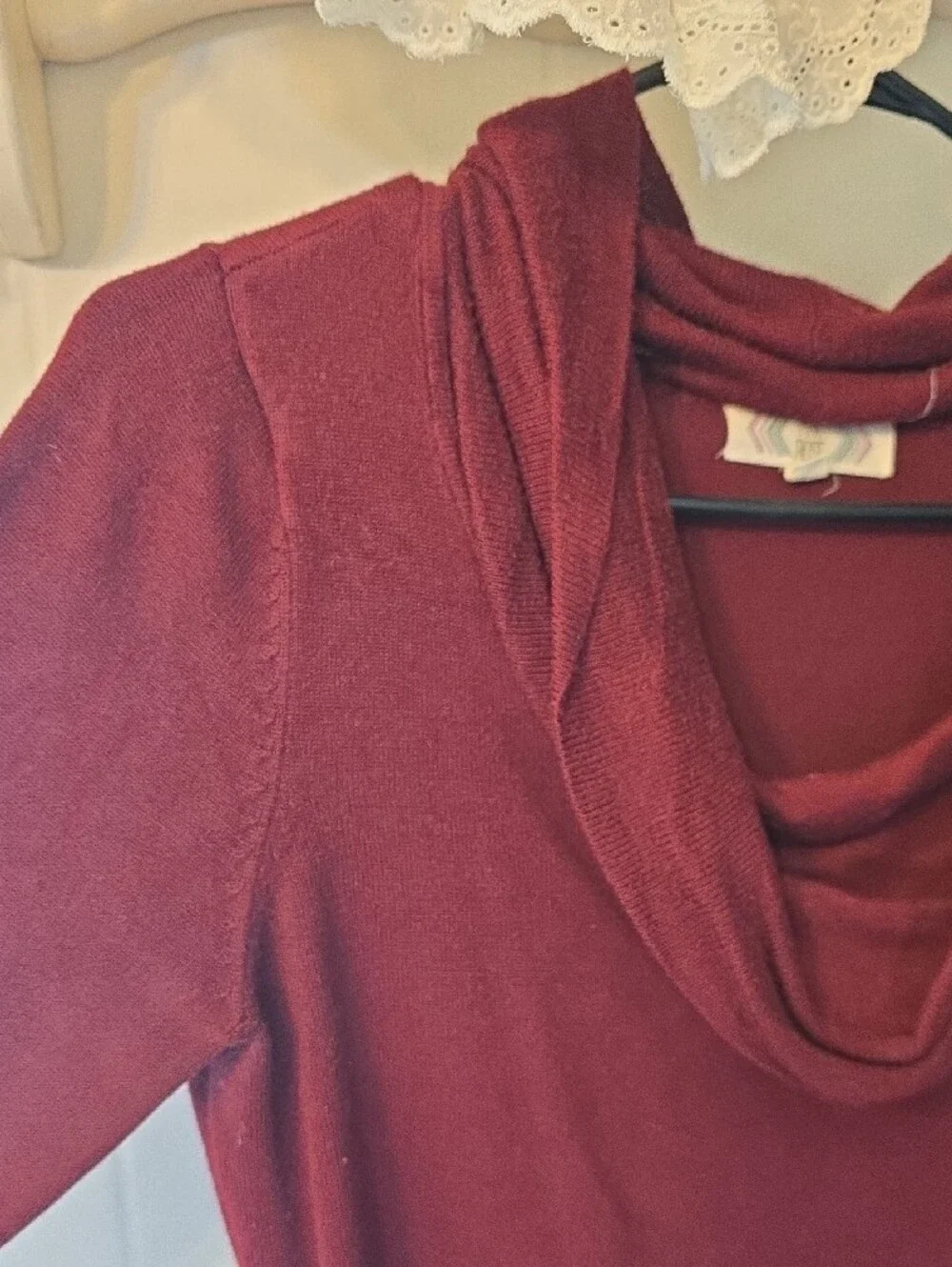 Pink Rose Maroon Cowl Neck Tunic Sweater